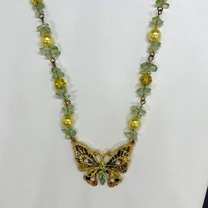 Green Crystals Deco Butterfly Necklace